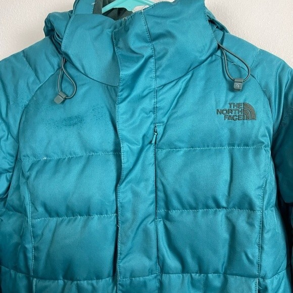 The North Face Womens Teal Goose Down hooded Coat XS - Picture 5 of 10